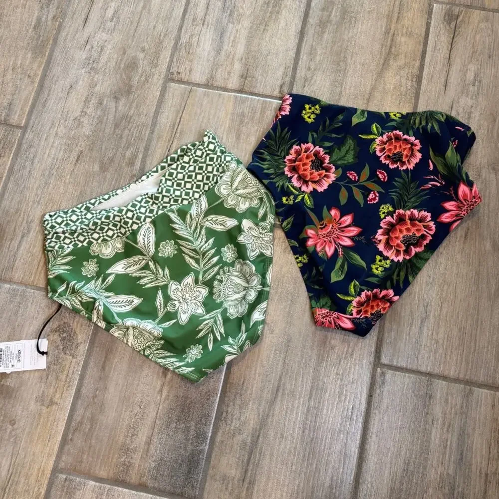 Shade & Shore Floral Print High Waist Bikini Bottoms Swimsuit Bathing Suit XS
